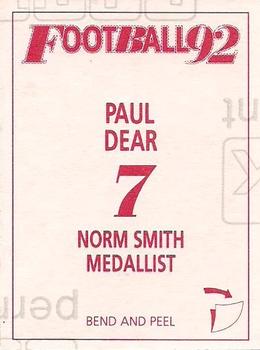 1992 Select AFL Stickers #7 Paul Dear Back